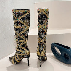 Botas de tacón altos de rodilla adornada con rodilla