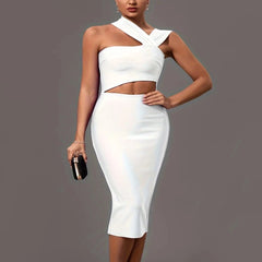Lala - White Cut Out Midi Bandage Dress