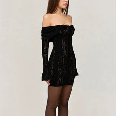 THALIA - Vestido de cuerda de encaje fuera del hombro