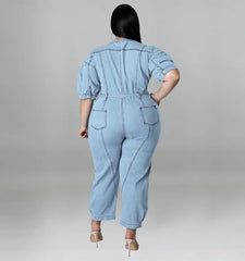 Calyssia – Plus Size Denim Belted Jumpsuit