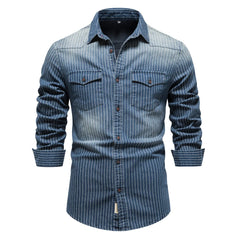 Aelric - Men’s Slim-Fit Striped Denim Shirt