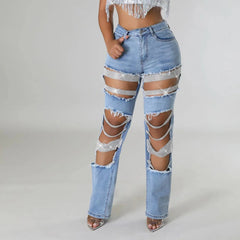 Zyphira – Rhinestone Distressed High Waist Jeans