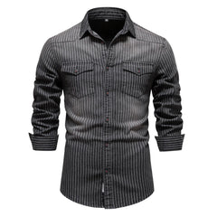 Aelric - Men’s Slim-Fit Striped Denim Shirt