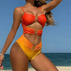 Aelin – Orange-gelber Ombre-Monokini mit Cut-Outs