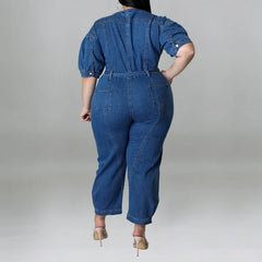 Calyssia – Plus Size Denim Belted Jumpsuit