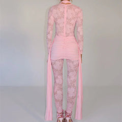 Roya - Sheer Lace Draped Jumpsuit