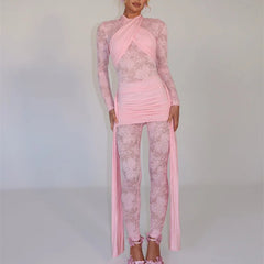 Roya - Sheer Lace Draped Jumpsuit