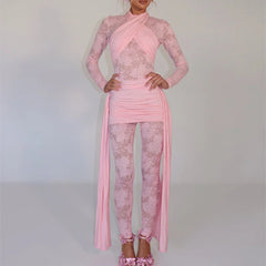 Roya - Sheer Lace Draped Jumpsuit