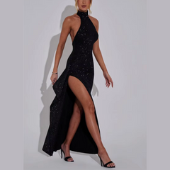Sparkle - Vestido maxi de Black Thigh High Split Split