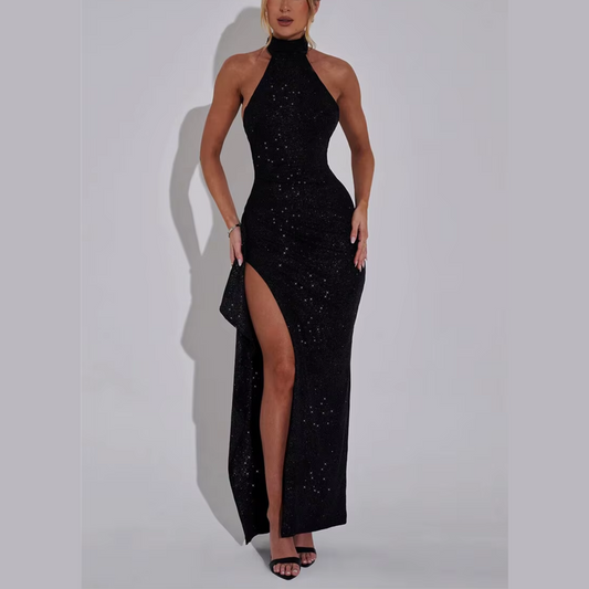 Sparkle - Vestido maxi de Black Thigh High Split Split