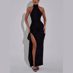 Sparkle - Vestido maxi de Black Thigh High Split Split