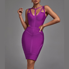Aaliyah - Purple Strappy Bandage Dress - Model Mannequin