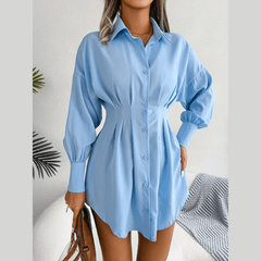 Adalee - Blue Asymmetric Button - Up Shirt Dress - Model Mannequin