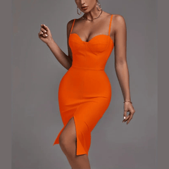 Alicia - Orange Front Split Bandage Dress - Model Mannequin