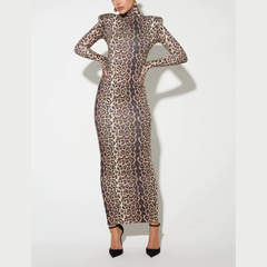 Allegra - Leopardmönstrad Polotröja Maxiklänning med Bodycon