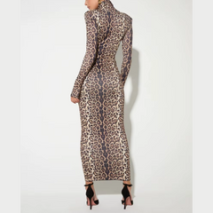 Allegra - Leopardmönstrad Polotröja Maxiklänning med Bodycon