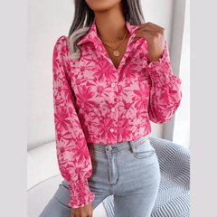 Aminah - Pink Floral Bishop Sleeve Blouse - Model Mannequin