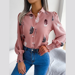 Brie - blusa de linterna de impresión de hoja rosa