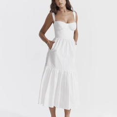 Amoura - White Midi Embroidery Summer Dress - Model Mannequin