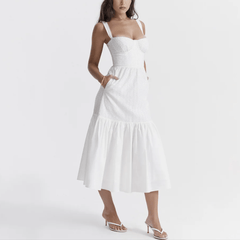 Amoura - White Midi Embroidery Summer Dress - Model Mannequin
