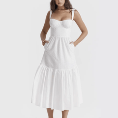Amoura - White Midi Embroidery Summer Dress - Model Mannequin
