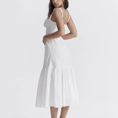 Amoura - White Midi Embroidery Summer Dress - Model Mannequin