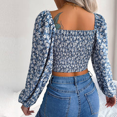 Anita - Blue Floral Print Chiffon Crop Top - Model Mannequin