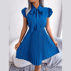 Asia - Blue Pleated Ruffled Sleeve Mini Dress - Model Mannequin