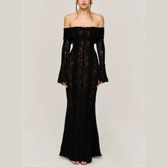 Thalia - Black Lace Off The Shoulder Maxi Dress