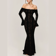 Thalia - Black Lace Off The Shoulder Maxi Dress