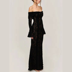 Thalia - Black Lace Off The Shoulder Maxi Dress