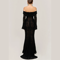 Thalia - Black Lace Off The Shoulder Maxi Dress