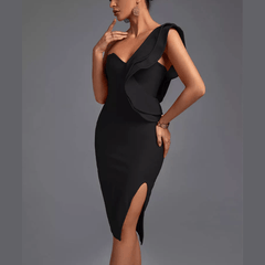 Aurora - Black One Shoulder Ruffle Bandage Dress - Model Mannequin