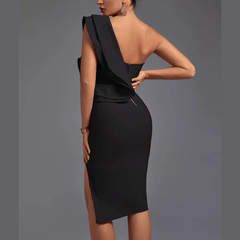 Aurora - Black One Shoulder Ruffle Bandage Dress - Model Mannequin