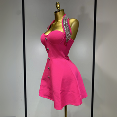 Bailey - Pink Halter A-Line Bandage Dress