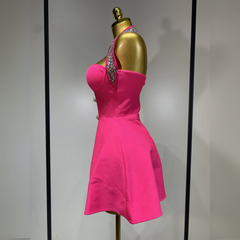 Bailey - Pink Halter A-Line Bandage Dress
