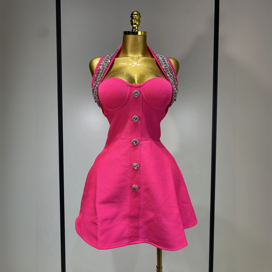 Bailey - Pink Halter A-Line Bandage Dress