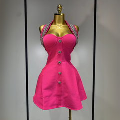 Bailey - Pink Halter A-Line Bandage Dress