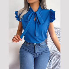 Britney - Tople de mangas de tapa de tapa de volante azul