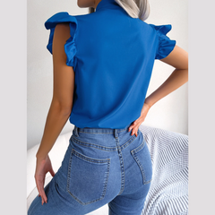 Britney - Tople de mangas de tapa de tapa de volante azul