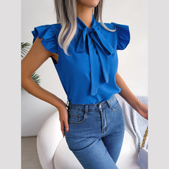 Britney - Tople de mangas de tapa de tapa de volante azul