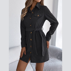 Capri – Schwarzes Cord-Mini-Hemdkleid mit Gürtel