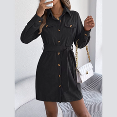 Capri – Schwarzes Cord-Mini-Hemdkleid mit Gürtel