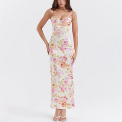 Corinne - Blommigt tryckt maxiklänning med spaghettiband