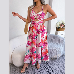 Eloise – Weißes Neckholderkleid mit Blumenmuster und Cut-outs