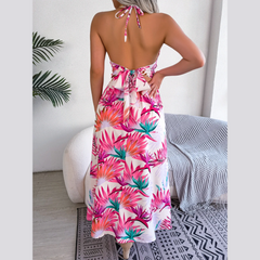 Eloise – Weißes Neckholderkleid mit Blumenmuster und Cut-outs