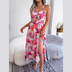 Eloise – Weißes Neckholderkleid mit Blumenmuster und Cut-outs