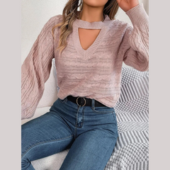 Tina – Rosa Strickpullover mit Cut-outs
