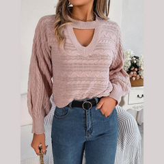 Tina – Rosa Strickpullover mit Cut-outs