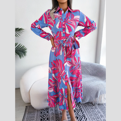 Inaya – Rosarotes Midikleid mit Blumenmuster und Knopfleiste